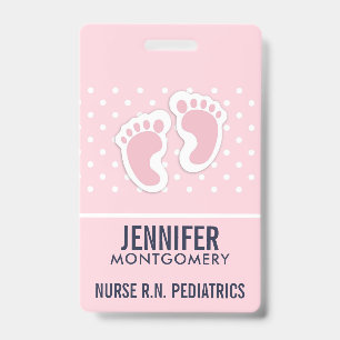 Cute Pink Baby Girl Footprints ID Badge