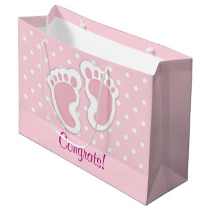 Cute Pink Baby Girl Footprints Large Gift Bag