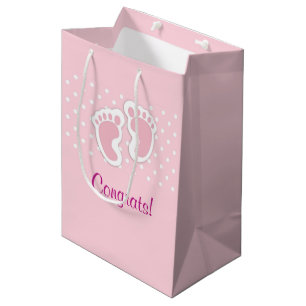 Cute Pink Baby Girl Footprints Medium Gift Bag