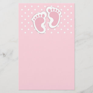 Cute Pink Baby Girl Footprints Stationery