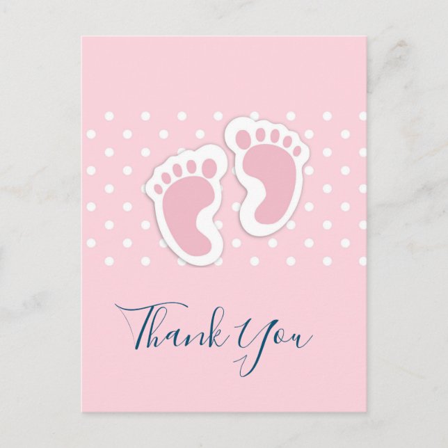 Cute Pink baby Girl Footprints Thank You Postcard (Front)