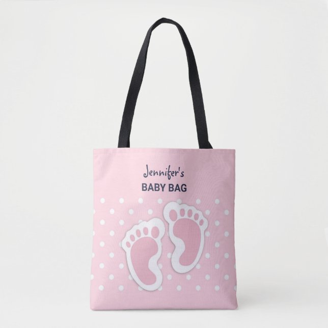Cute Pink Baby Girl Footprints Tote Bag (Front)