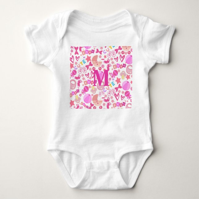 Cute Pink Baby Girl Nursery Pattern personalised Baby Bodysuit (Front)