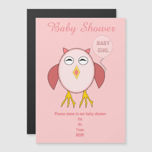 Cute Pink Baby Girl Owl Custom Baby Shower Magnetic Invitation