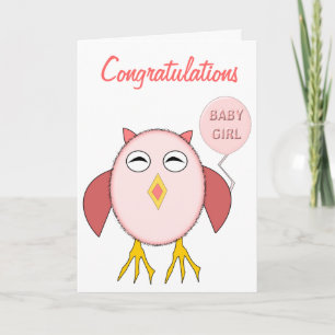 Cute Pink Baby Girl Owl Custom Card