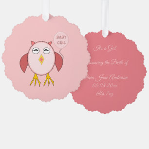 Cute Pink Baby Girl Owl Custom Tree Decoration Card
