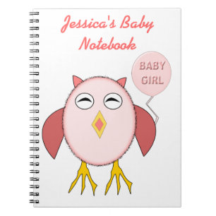Cute Pink Baby Girl Owl Customisable Notebook