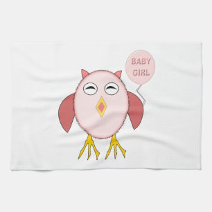 Cute Pink Baby Girl Owl Kitchen Towel