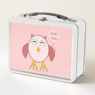 Cute Pink Baby Girl Owl Metal Lunch Box