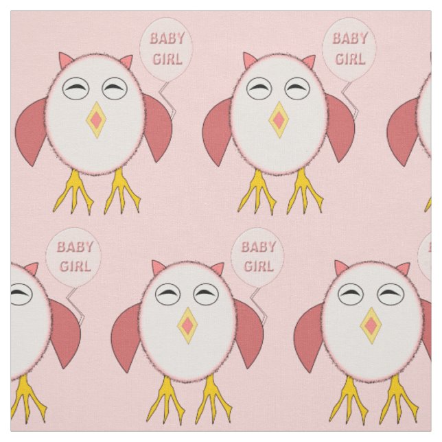 Cute Pink Baby Girl Owl Patterned Fabric (Swatch)