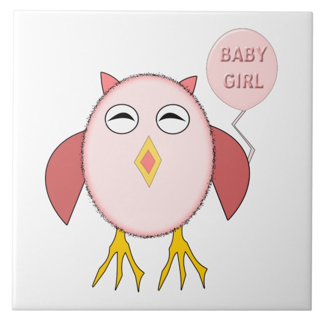 Cute Pink Baby Girl Owl Tile (Front)