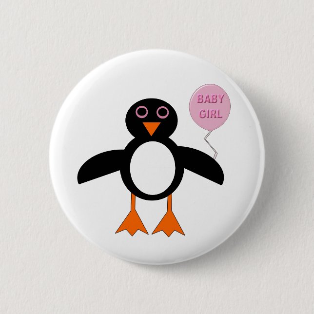 Cute Pink Baby Girl Penguin Button (Front)