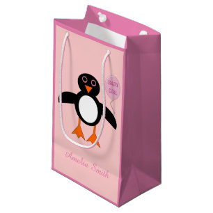 Cute Pink Baby Girl Penguin Custom Gift Bag