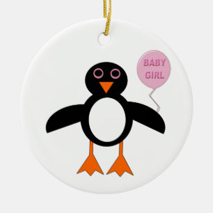 Cute Pink Baby Girl Penguin Ornament