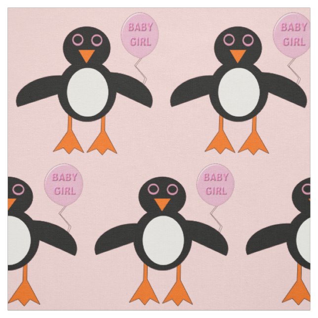 Cute Pink Baby Girl Penguin Patterned Fabric (Swatch)
