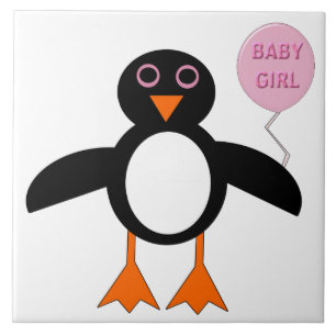 Cute Pink Baby Girl Penguin Tile