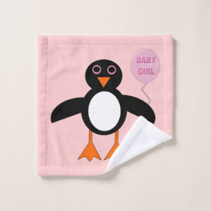 Cute Pink Baby Girl Penguin Wash Cloth