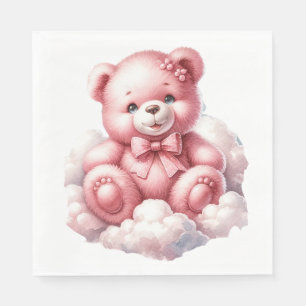 CUTE PINK BABY GIRL TEDDY BEAR ON A CLOUD NAPKIN