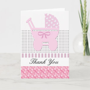 Cute  Pink Baby Girl  vintage Carriage Thank you Card