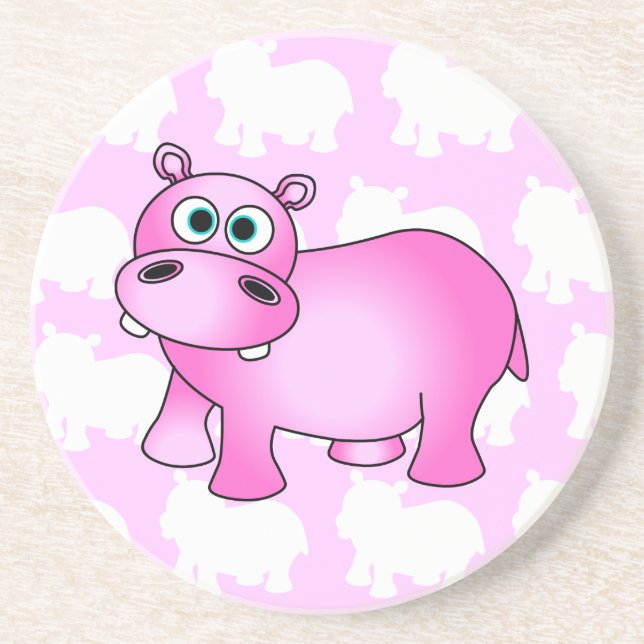 Cute Pink Baby Hippo Coaster (Front)