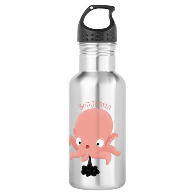 Cute pink baby octopus cartoon humour 532 ml water bottle (Front)