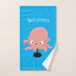 Cute pink baby octopus cartoon humour bath towel set