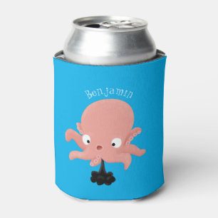 Cute pink baby octopus cartoon humour can cooler