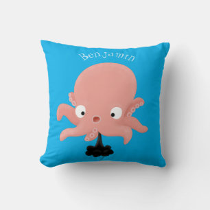 Cute pink baby octopus cartoon humour cushion