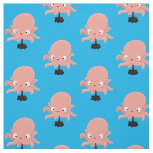 Cute pink baby octopus cartoon humour fabric