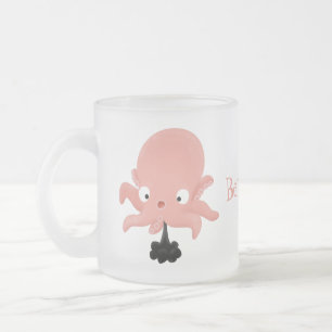 Cute pink baby octopus cartoon humour frosted glass coffee mug