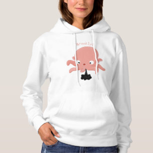 Cute pink baby octopus cartoon humour hoodie