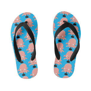 Cute pink baby octopus cartoon humour kid's jandals