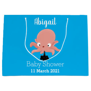 Cute pink baby octopus cartoon humour large gift bag