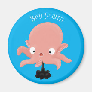 Cute pink baby octopus cartoon humour magnet