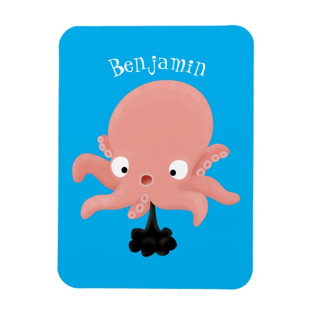 Cute pink baby octopus cartoon humour magnet (Vertical)