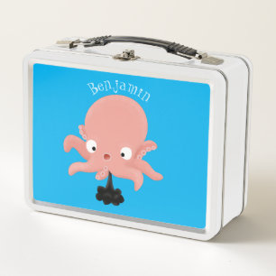 Cute pink baby octopus cartoon humour metal lunch box