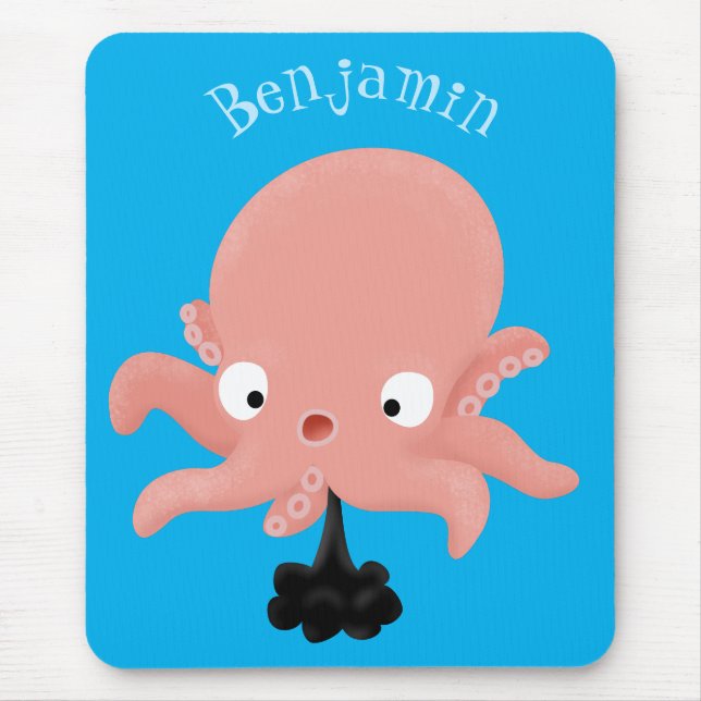 Cute pink baby octopus cartoon humour mouse pad (Front)