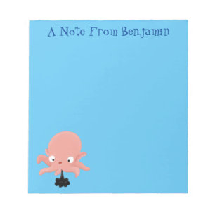 Cute pink baby octopus cartoon humour notepad