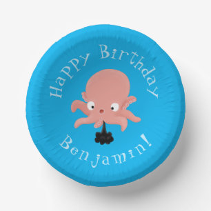 Cute pink baby octopus cartoon humour paper plate