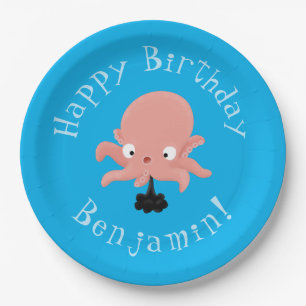 Cute pink baby octopus cartoon humour paper plate