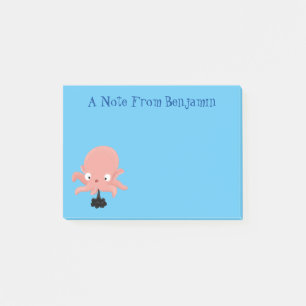 Cute pink baby octopus cartoon humour post-it notes