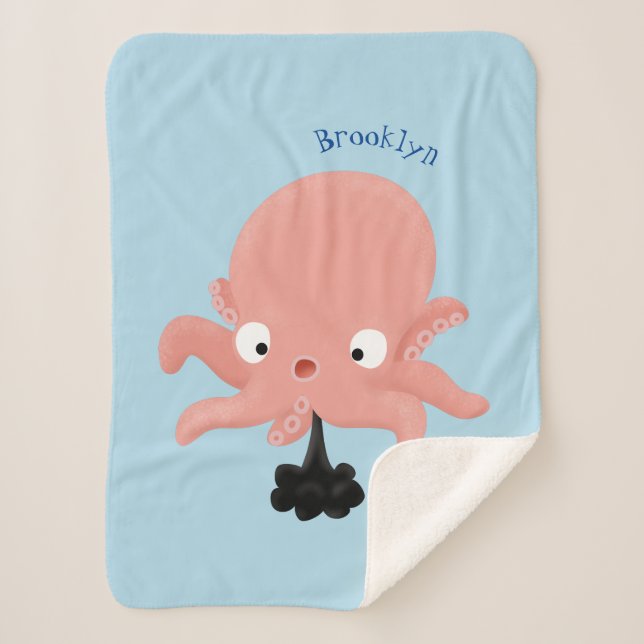 Cute pink baby octopus cartoon humour sherpa blanket (Front)