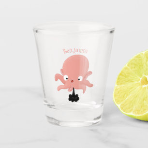 Cute pink baby octopus cartoon humour shot glass
