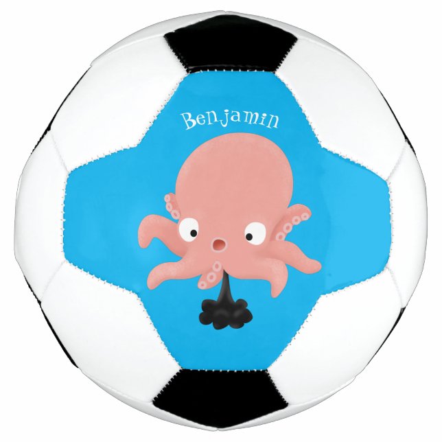 Cute pink baby octopus cartoon humour soccer ball (Front)