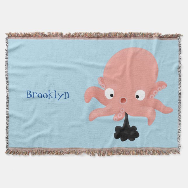 Cute pink baby octopus cartoon humour throw blanket (Front)