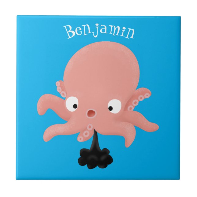 Cute pink baby octopus cartoon humour tile (Front)