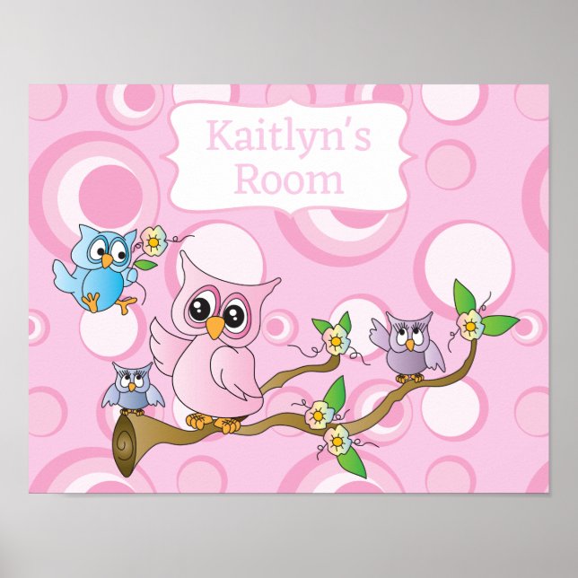 Cute Pink Baby Owl Poster (Front)