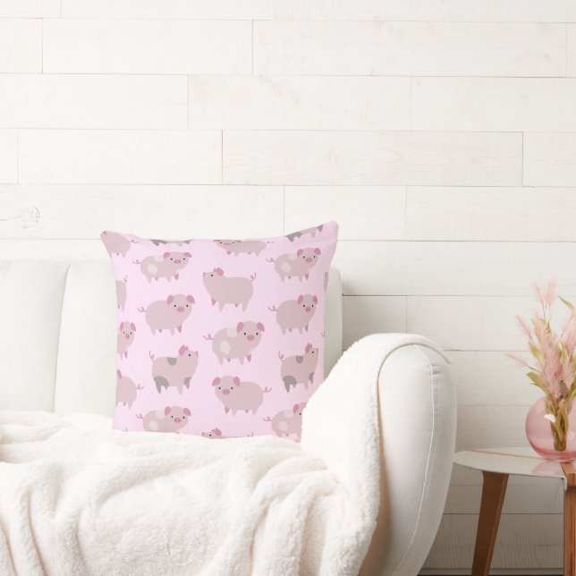 Cute Pink Baby Piglets Pattern & Dots Cushion (Couch)