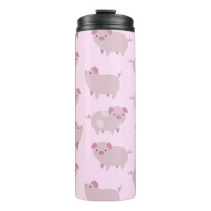 Cute Pink Baby Piglets Pattern & Dots Thermal Tumbler
