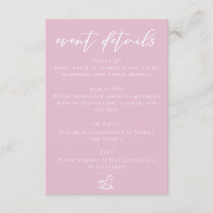 Cute Pink Baby Shower Event Details Enclosure Card